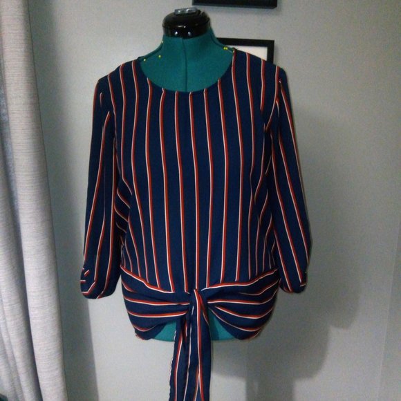 Maurice’s Pinstriped Tie Waist Blouse Sz Large - Picture 11 of 15
